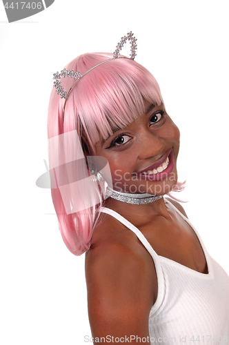 Image of Portrait of happy woman with bunny ears