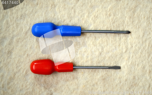 Image of two screwdrivers with a red and blue handles