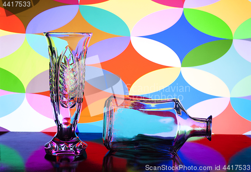 Image of glass transparent vase and bottle