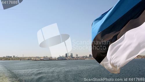 Image of Estonian flag flies from a ferry crossing the Gulf of Finland