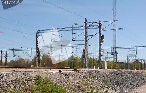 Image of Overhead lines above train tracks in Helsinki