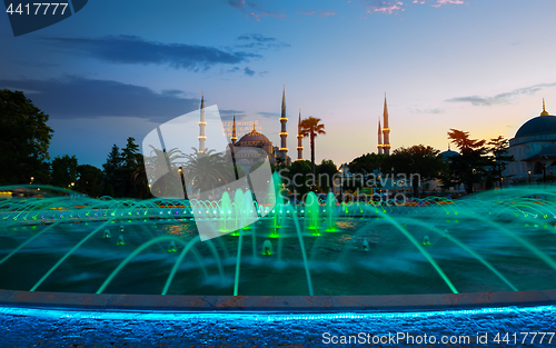 Image of Blue Mosque at evening in Istanbul