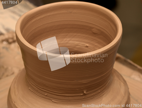 Image of Process of making clay vase on pottery wheel