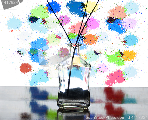 Image of bottle and twig on background