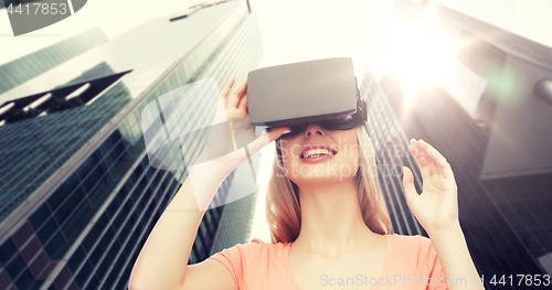 Image of woman in virtual reality headset or 3d glasses