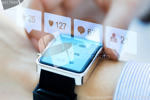 Image of close up of smart watch with social media icons