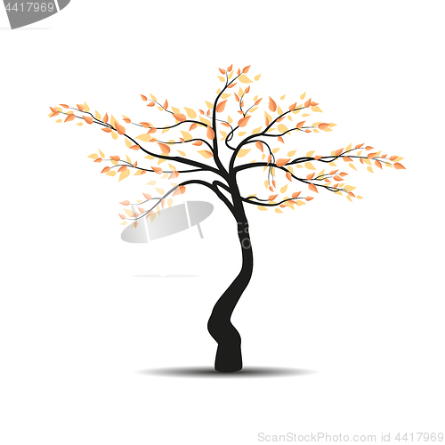 Image of Autumn tree with falling leaves