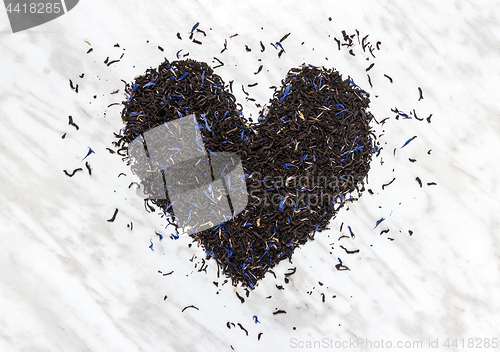 Image of Heart made of Black Earl gray tea leaves