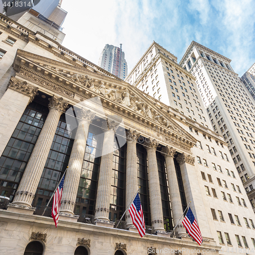 Image of Exterior of New york Stock Exchange, Wall street, lower Manhattan, New York City, USA.