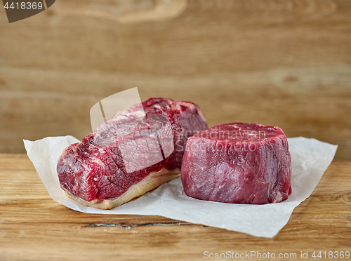 Image of raw strip loin and fillet mignon steak