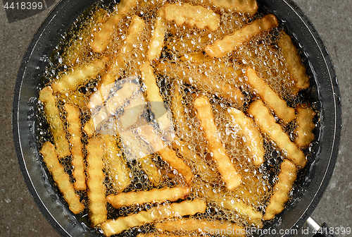 Image of frying potatoes in pan with oil