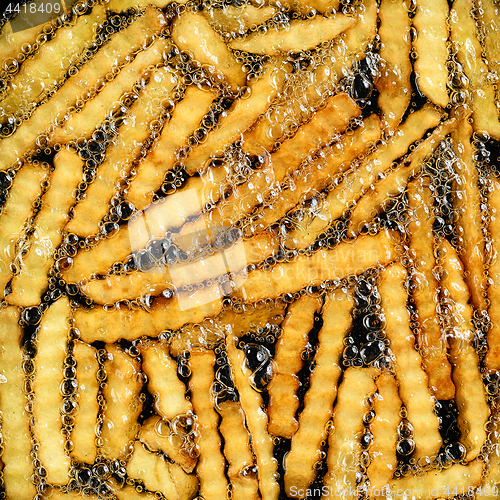 Image of frying potatoes in hot oil