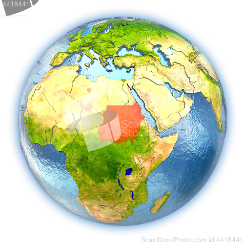 Image of Sudan on isolated globe