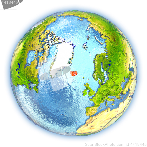 Image of Iceland on isolated globe