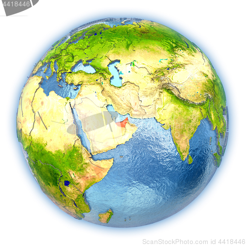 Image of United Arab Emirates on isolated globe