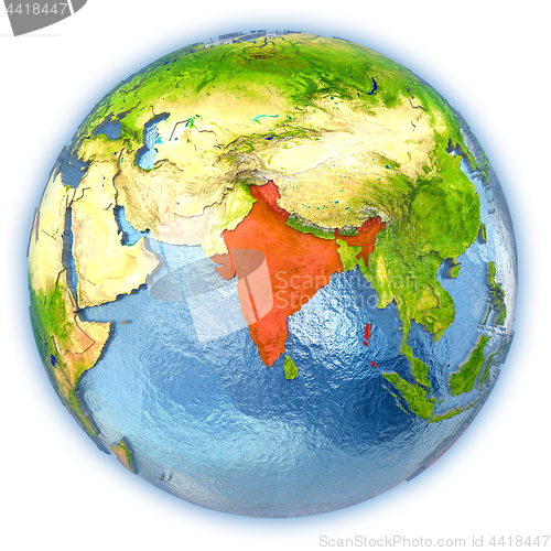 Image of India on isolated globe