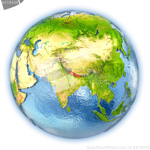 Image of Nepal on isolated globe