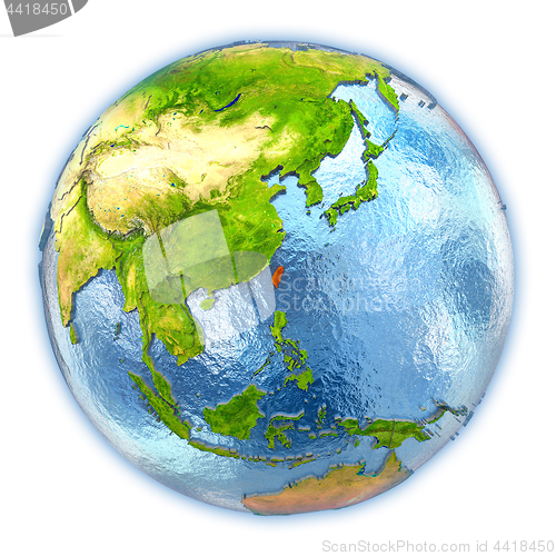 Image of Taiwan on isolated globe