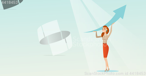 Image of Business woman holding arrow going up.