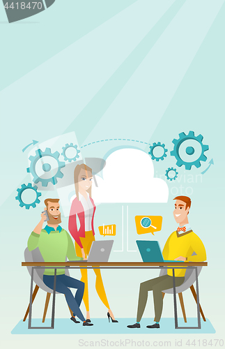 Image of People working in office vector illustration.