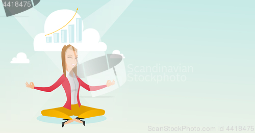 Image of Peaceful business woman doing yoga.