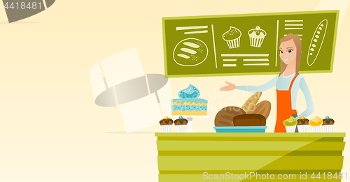 Image of Worker standing behind the counter at the bakery.