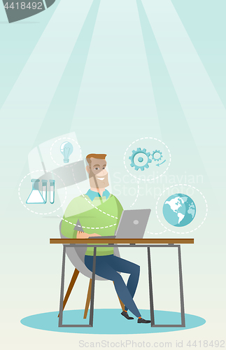 Image of Student working on laptop vector illustration.