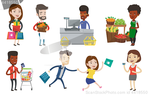 Image of Vector set of shopping people characters.