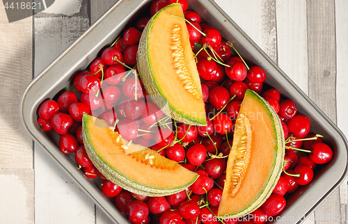 Image of Honeydew melon and cherry fruits