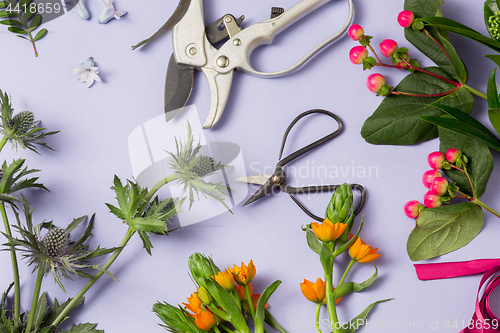 Image of Tools and accessories florists need for making up a bouquet