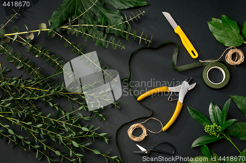 Image of Tools and accessories florists need for making up a bouquet