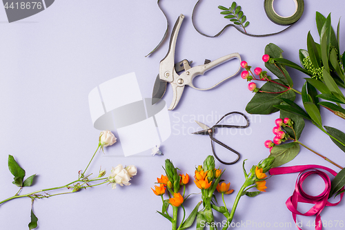 Image of Tools and accessories florists need for making up a bouquet