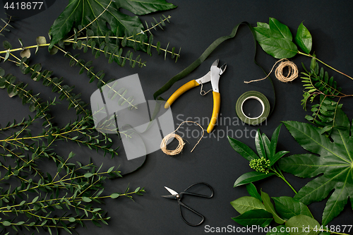 Image of Tools and accessories florists need for making up a bouquet