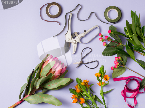 Image of Tools and accessories florists need for making up a bouquet