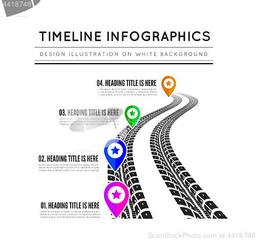 Image of Road way design infographics. Tire tracks timeline