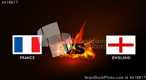 Image of Flags of France and England against the VS symbol and fire. Vector