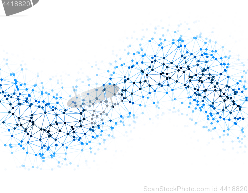 Image of The dots are connected by lines in the form of a wave. Abstract vector illustration on the topic of large data, chemistry, social networks