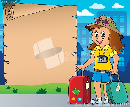 Image of Tourist woman theme parchment 1