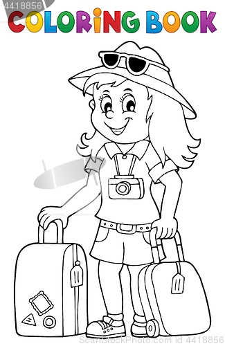 Image of Coloring book tourist woman theme 1
