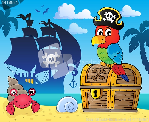 Image of Pirate parrot on treasure chest topic 3