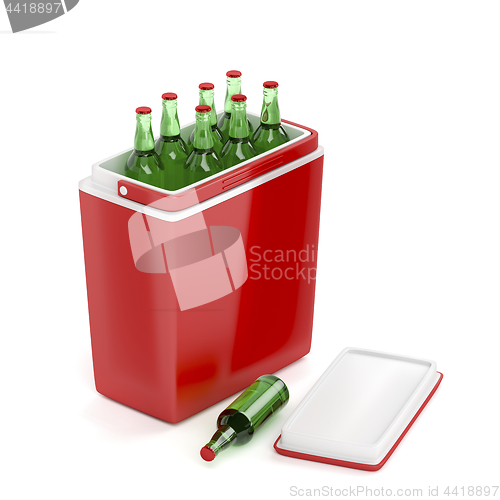 Image of Cooling box with beer bottles