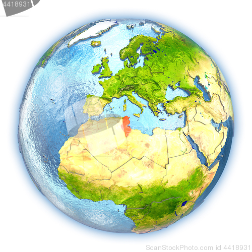 Image of Tunisia on isolated globe