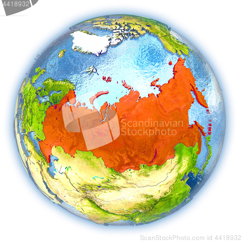 Image of Russia on isolated globe