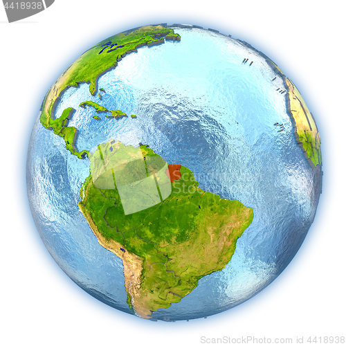 Image of Suriname on isolated globe