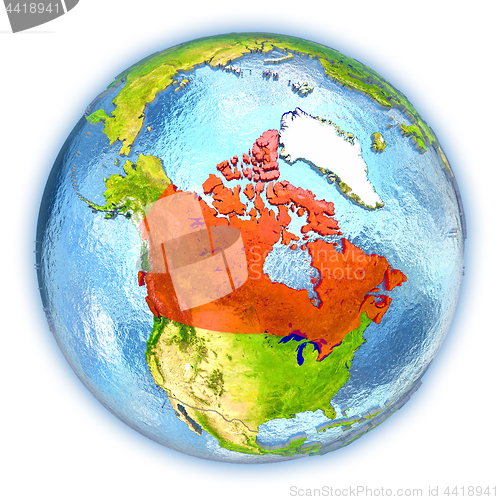 Image of Canada on isolated globe