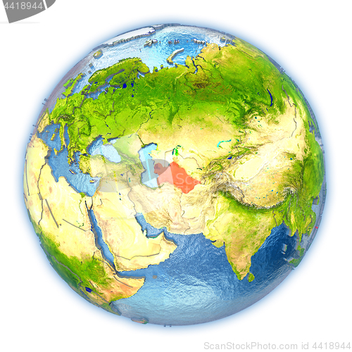 Image of Turkmenistan on isolated globe