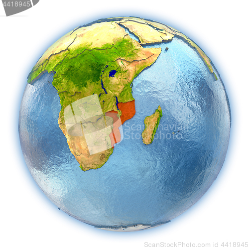 Image of Mozambique on isolated globe