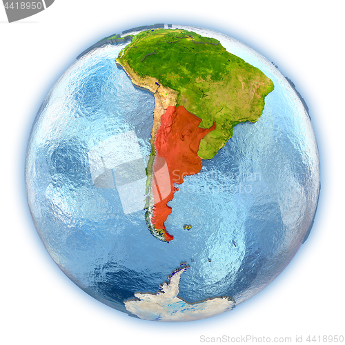 Image of Argentina on isolated globe