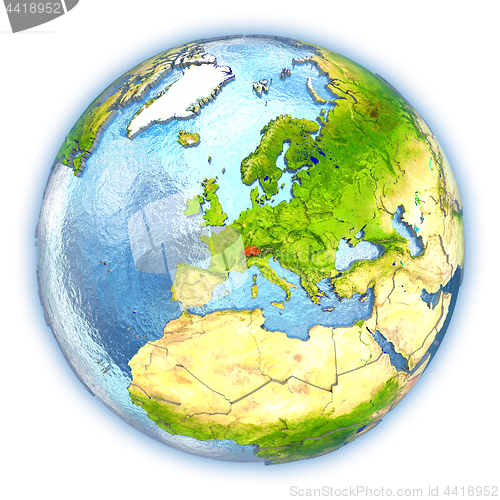 Image of Switzerland on isolated globe