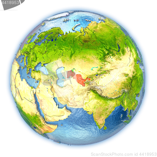 Image of Uzbekistan on isolated globe
